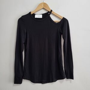 Six / Fifty Asymmetrical Cutout Shoulder Long Sleeve Black Top Size Small